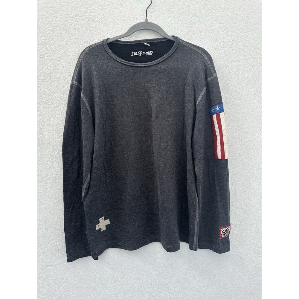 Alp-n-Rock Mens Size 4 XL Charcoal Heather Grey Ski USA Graphic Long Sleeve Top